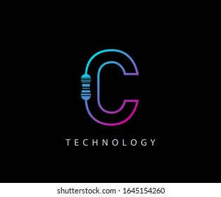 Diseño De Icono De Letra C Eléctrica Con Forma De Resistencia Al Carbono.