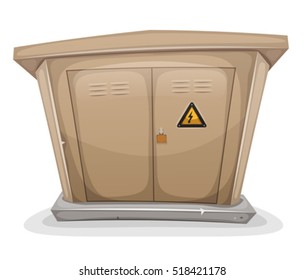 Electrical Cabinet/
Illustration of a cartoon street electrical cabinet, with warning sign