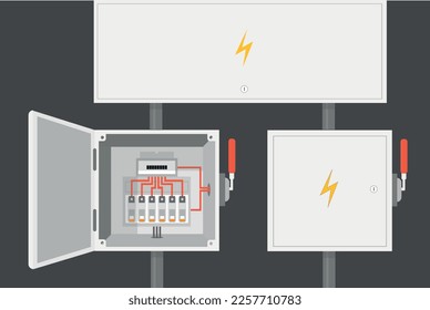 electrical cabinet with switch, transformer, toggle switch, vector illustration