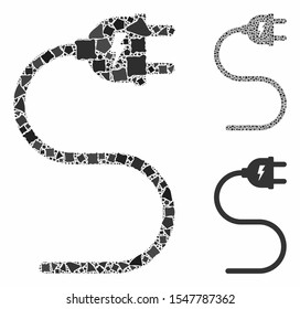 Electrical cable composition of uneven parts in various sizes and color tinges, based on electrical cable icon. Vector humpy parts are composed into collage.