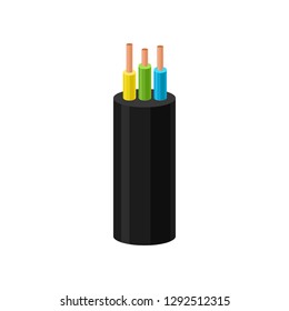 Electrical cable, copper three core wire in multi colored insulation vector Illustration