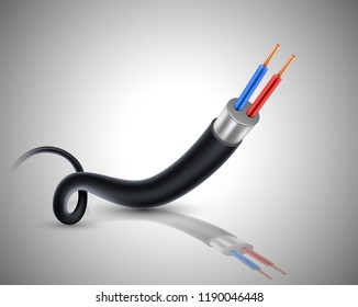 Electrical cable isolated on gray background. Vector illustration for electrical concept and education.