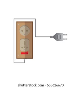  electrical cable or lead and power plug socket. vector illustration