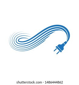 electrical cable plug and abstract blue waves, vector