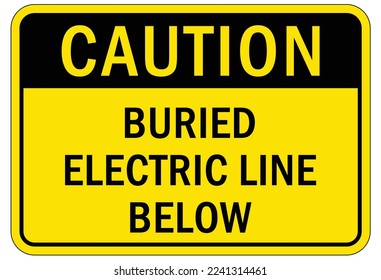 Señal de cable eléctrico y etiquetas enterradas debajo de la línea eléctrica