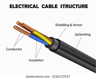 Electrical cable structure diagram. Science education vector illustration