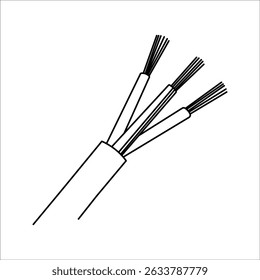 Cabo elétrico t ícone isolado no branco. Pictograma do cabo, condutor. Elementos vetoriais de cabo simples, fibra óptica, consumíveis elétricos flexíveis para infográficos, web.
