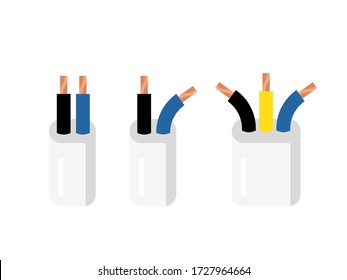 Electrical cables in flat style. Set with varieties of electric wire. Stock vector illustration