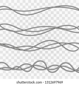 Electrical cables. Gray industrial wires. Electricity cable on a transparent background. Vector illustration.