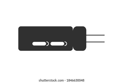 Electrical capasitor symbol isolated vector on black background. Thru-hole electrolytic capasitor icon