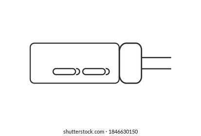 Electrical capasitor symbol isolated vector in outline style. Thru-hole electrolytic capasitor icon