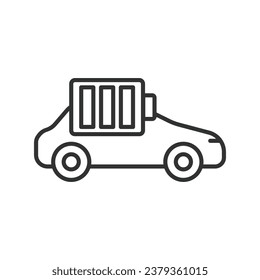 Electrical car charged battery line icon. Hybrid Vehicles. Eco friendly auto with electric battery. Side view. Editable stroke. Vector illustration.