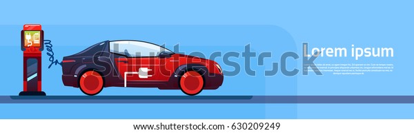 Electrical car At Charging Station Eco\
Friendly Vehicle Flat Vector\
Illustration