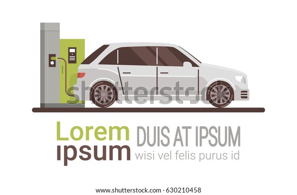 Electrical Car At Charging Station Eco
Friendly Vehicle Flat Vector
Illustration