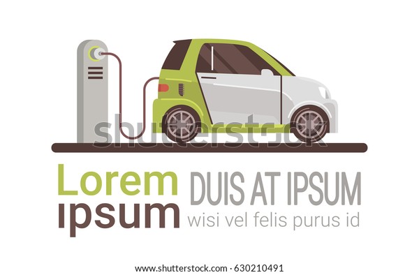 Electrical Car At Charging Station Eco
Friendly Vehicle Flat Vector
Illustration