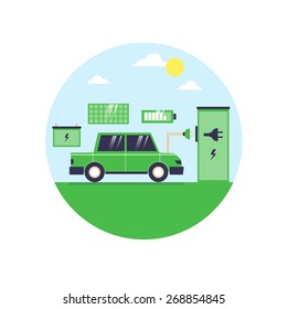 Electrical car. ?ar ?harging. Vector illustration. 
