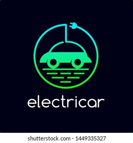 Electrical car vector logo template with plug symbol.