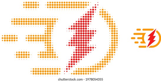 Electrical charge halftone dot icon illustration. Halftone array contains circle elements. Vector illustration of electrical charge icon on a white background.
