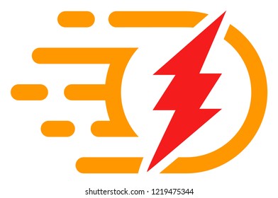 Electrical charge icon with fast rush effect in red and yellow colors. Vector illustration designed for modern abstraction with symbols of speed, rush, progress, energy.