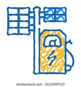 electrical charging station with solar panel doodle icon sketch vector. electrical charging station with solar panel sign. isolated symbol illustration