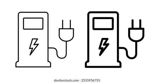 Electrical charging station symbol, electric vehicle charging station line icon