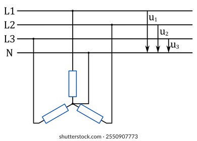 Electrical circuit of appliances connected in a star to a phase voltage of 220 Volts