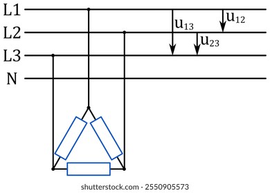 Circuito elétrico de aparelhos ligados num triângulo a uma tensão superior de 380 V