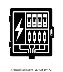 Electrical Circuit Breaker Fuse Box Power Control Panel Black Vector Icon Illustration