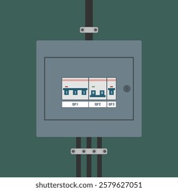 Electrical circuit breaker panel with mounted equipment. Vector image illustrating electrical safety equipment, suitable for educational or industrial purposes