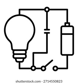 Electrical circuit icon with battery and light
