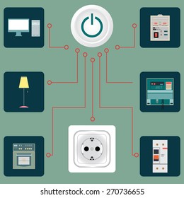 Electrical circuit with an image of electric devices in flat-style