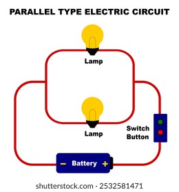 Electrical Circuit parallel type vector illustration to explanation in school with bulb and battery graphic editable and printable. physics or science explanation picture to student light circuit