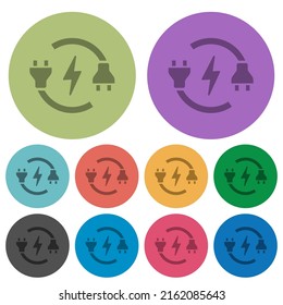 Electrical circuit with plug and cord darker flat icons on color round background