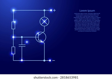 electrical circuit of radio components from blue lines and glowing stars