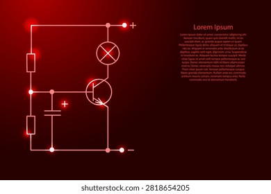 electrical circuit of radio components from red lines and glowing stars