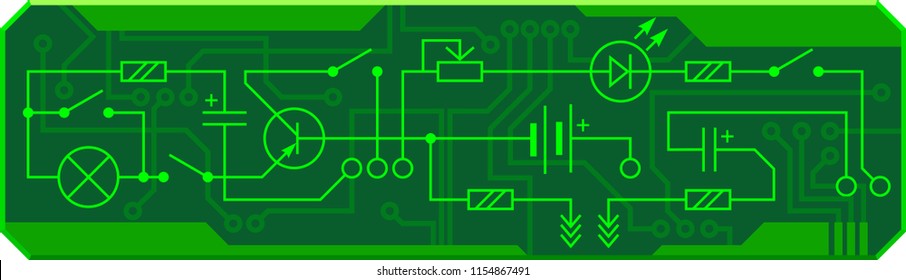 Electrical circuit of radio device (resistance, transistor, diode, capacitor, inductor). Vector background