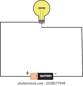 Electrical circuit representation. Incandescent lamp and battery