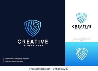electrical circuit with shield technology idea concept, protection, logo design vector.