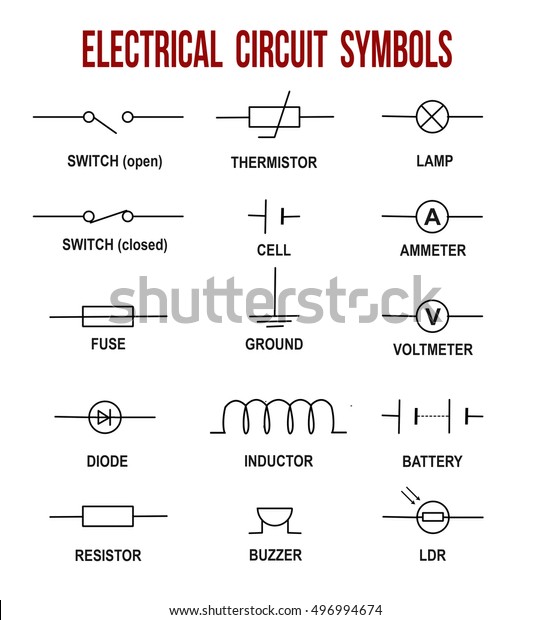 Electrical Circuit Symbols On White Background Stock Vector Royalty Free 496994674