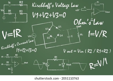 electrical circuits background having rectifier, op amp, clipper circuits and basic formula to solve circuits.