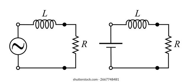 Electrical Circuits with Inductor, Resistor, and AC or DC Sources Illustrated