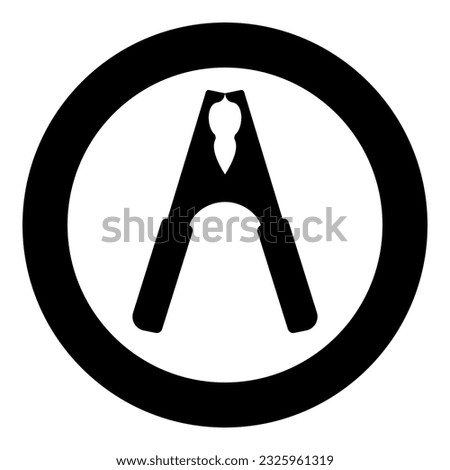 Electrical clip terminal to battery car crocodile shape icon in circle round black color vector illustration image solid outline style