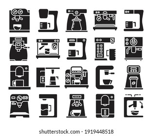 electrical coffee machine icons set
