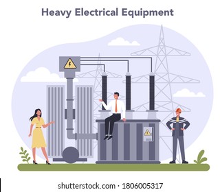 Elektrische Komponenten und Ausrüstungsindustrie. Hochleistungstechnik. Idee von Energie und Energie, elektrische Industrie. Einzelne flache Vektorgrafik