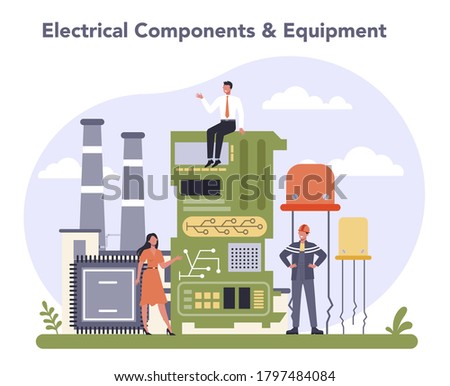 Electrical components and equipment industry. Heavy electricity technology. Idea of energy and power, electrical industry. Isolated flat vector illustration