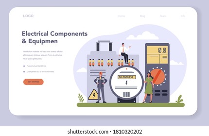 Electrical components and equipment industry web banner or landing page. Heavy electricity technology. Idea of energy and power, electrical industry. Isolated flat vector illustration