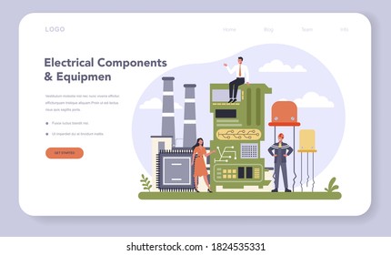Electrical components and equipment industry web banner or landing page. Heavy electricity technology. Idea of energy and power, electrical industry. Isolated flat vector illustration