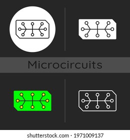 Electrical computer parts dark theme icon. Parts in electronic system used to affect electrons or associated fields. Linear white, simple glyph and RGB color styles. Isolated vector illustrations