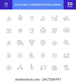 Electrical construction line icon set collection. modern simple web sign, symbol icon. Editable stroke.
