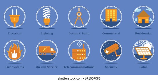 Electrical Contractor Business Services Vector Icon Set